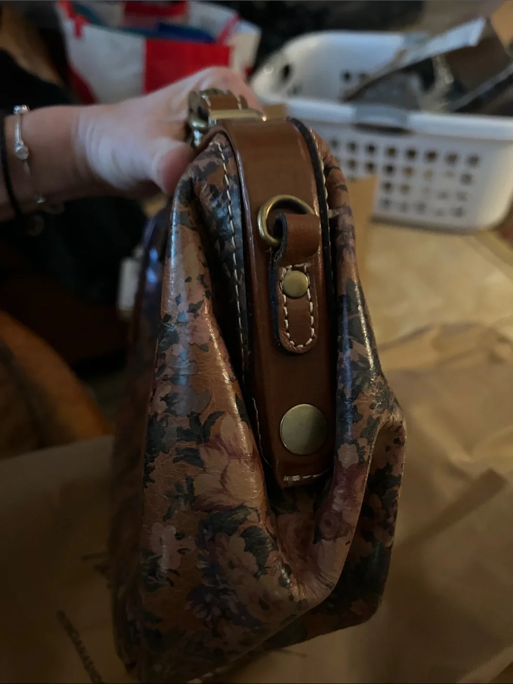 Patricia Nash Floral Brown and Pink Frame Satchel VGUC